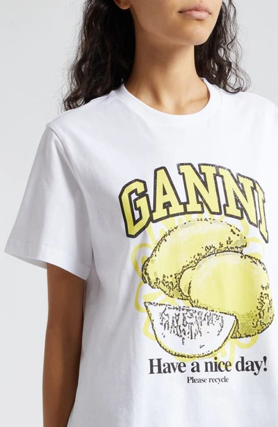 Shop Ganni Lemon Relaxed Organic Cotton T-shirt In Bright White