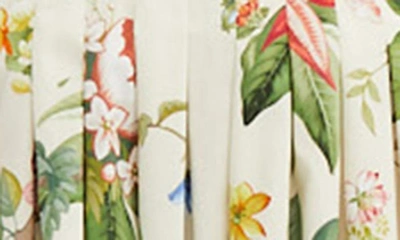 Shop Oscar De La Renta Floral Print Pleated Stretch Cotton Sundress In Ecru Multi