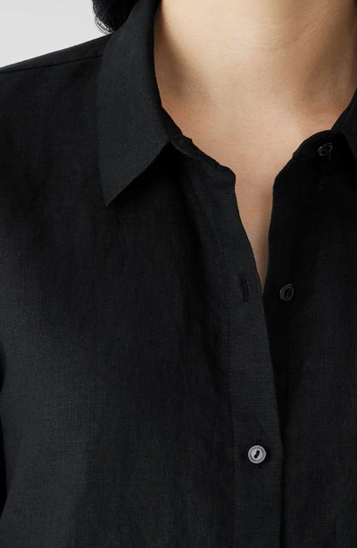 Shop Eileen Fisher Classic Long Sleeve Organic Linen Button-up Shirt In Black