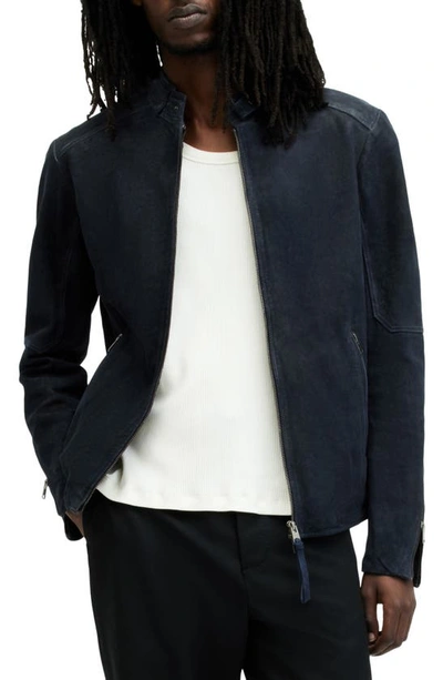 Shop Allsaints Cora Leather Jacket In Mcway Blue