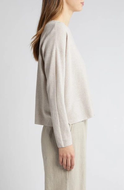 Shop Eileen Fisher Jewel Neck Linen & Cotton Knit Top In Natural White