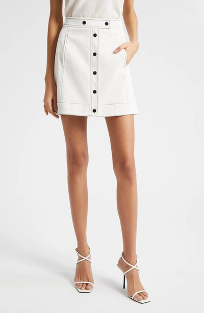 Shop Cinq À Sept Ciara Topstitch Detail Skirt In White/ Navy