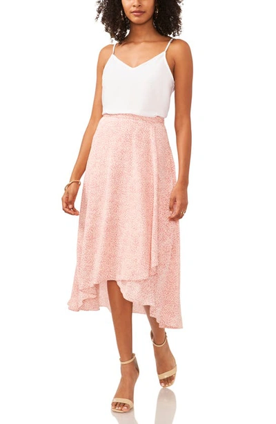 Shop Vince Camuto Abstract Floral Print High-low Midi Skirt In Pink Orchid