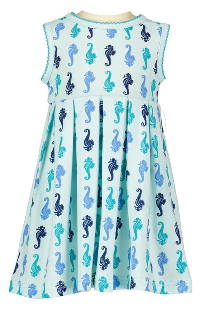 Shop Rachel Riley Seahorse Print Cotton Knit Dress In Blue