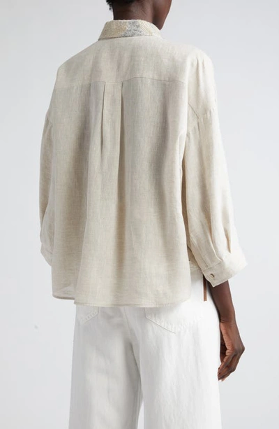 Shop Brunello Cucinelli Bead & Sequin Embellished Collar Linen Button-up Shirt In C020 Natural