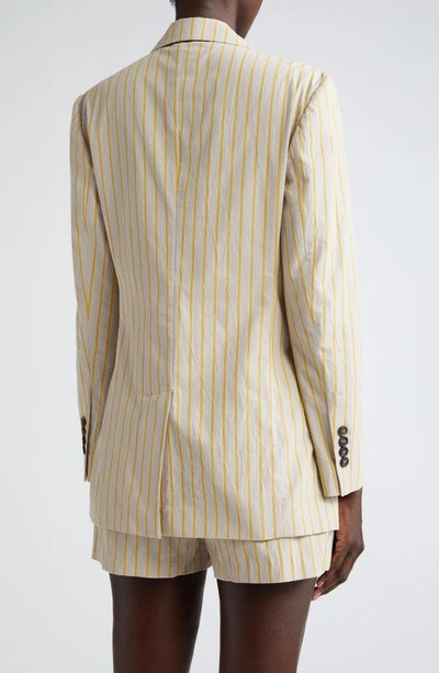 Shop Brunello Cucinelli Stripe Blazer In C003 Beige/ Yellow