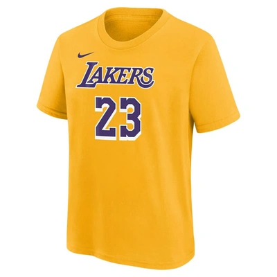 Shop Nike Youth Lebron James Gold Los Angeles Lakers Icon Name & Number T-shirt