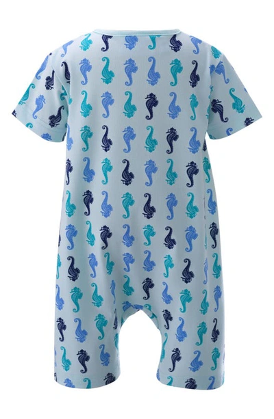 Shop Rachel Riley Seahorse Print Embroidered Cotton Knit Romper In Blue