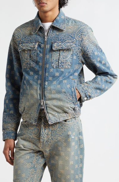 Shop Amiri Bandana Jacquard Blouson Jacket In Crafted Indigo