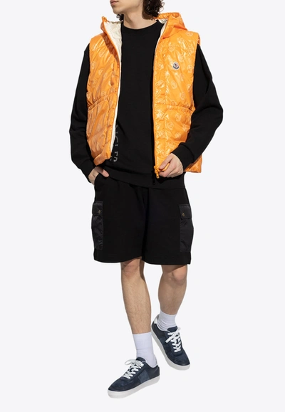 Shop Moncler Alkarab Logo Print Hooded Vest In Orange