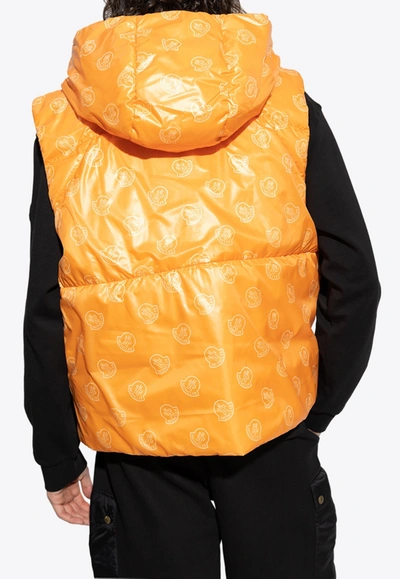 Shop Moncler Alkarab Logo Print Hooded Vest In Orange