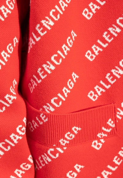 Shop Balenciaga All-over Logo Cardigan In Red