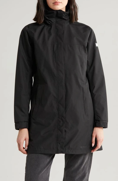 Shop Helly Hansen Aden Waterproof Hooded Longline Rain Jacket In Black