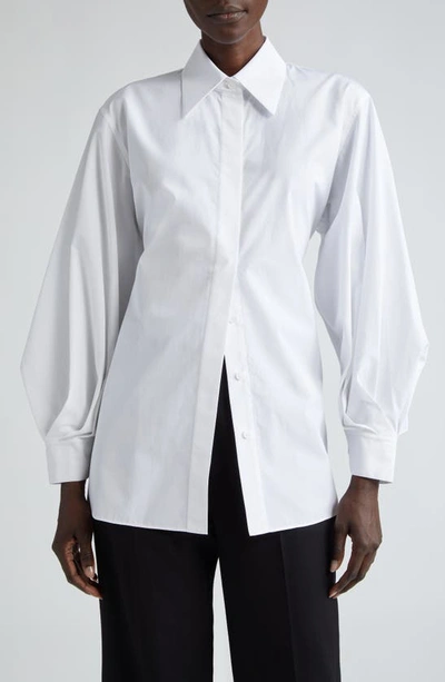 Shop Lafayette 148 Oversize Tie Back Cotton Poplin Button-up Shirt In White