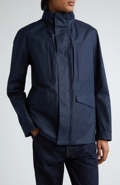 Shop Herno Laminar Waterproof Linen Field Jacket In 9201 Navy