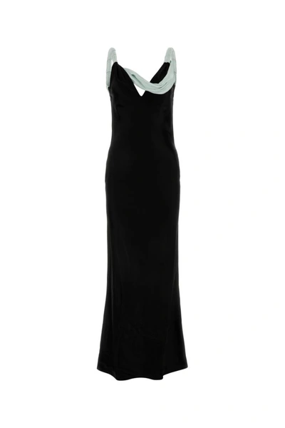 Shop Bottega Veneta Woman Back Satin Long Dress In Black