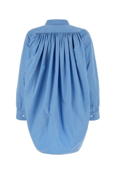 Shop Bottega Veneta Woman Light Blue Cotton Blend Oversize Shirt