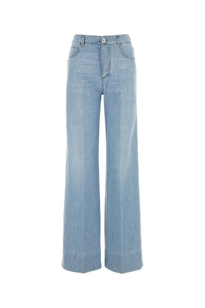 Shop Bottega Veneta Woman Light Blue Denim Wide-leg Jeans