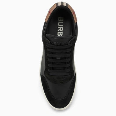 Shop Burberry Black Leather Trainer With Check Pattern Men