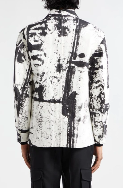 Shop Alexander Mcqueen Fold Print Workwear Denim Chore Coat In White - Black