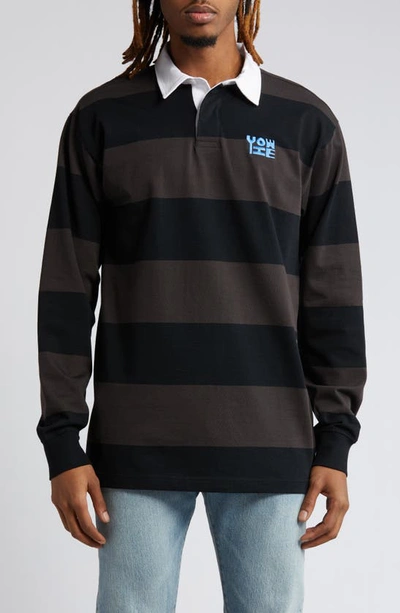Shop Yowie Rugby Stripe Long Sleeve Cotton Polo In Black