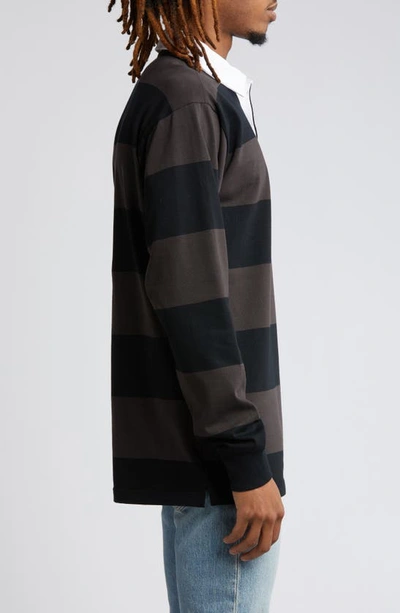 Shop Yowie Rugby Stripe Long Sleeve Cotton Polo In Black