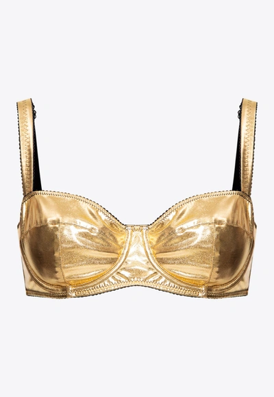 Shop Dolce & Gabbana Balconette Bra With Metallic Finish In Gold