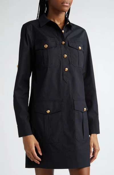 Shop Veronica Beard Saude Long Sleeve Cargo Shirtdress In Black