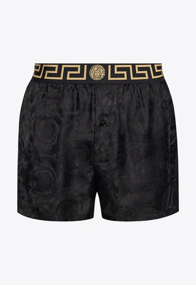 Shop Versace Barocco Jacquard Boxer Shorts In Black