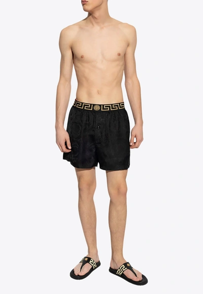 Shop Versace Barocco Jacquard Boxer Shorts In Black