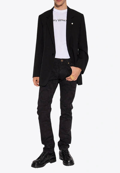 Shop Versace Barocco Jacquard Slim Jeans In Black