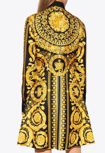Shop Versace Barocco Mini Shirt Dress In Silk In Multicolor