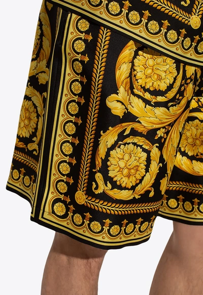 Shop Versace Barocco Silk Shorts In Yellow