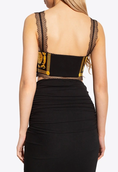 Shop Versace Barocco Sleeveless Cropped Top In Black