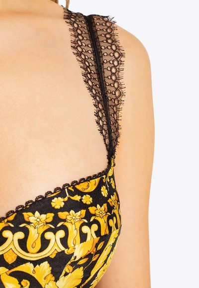 Versace Lace-trimmed Printed Silk-twill Bralette In Black