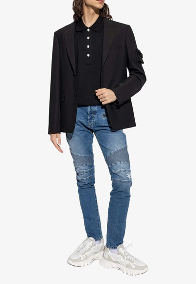 Balmain Monogram Short-sleeved Polo T-shirt In Black