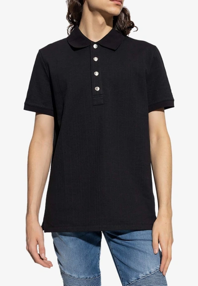 Balmain Monogram Short-sleeved Polo T-shirt In Black