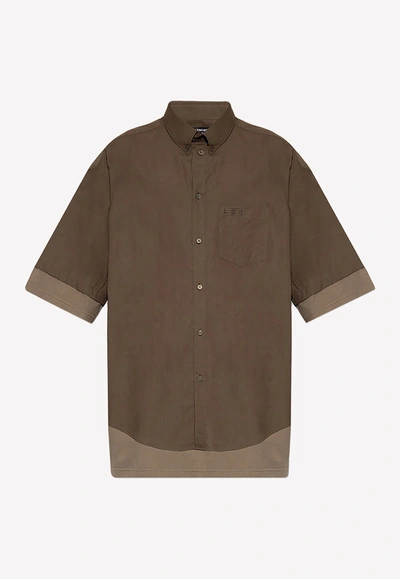 Shop Balenciaga Bb Icon Oversized Shirt In Brown