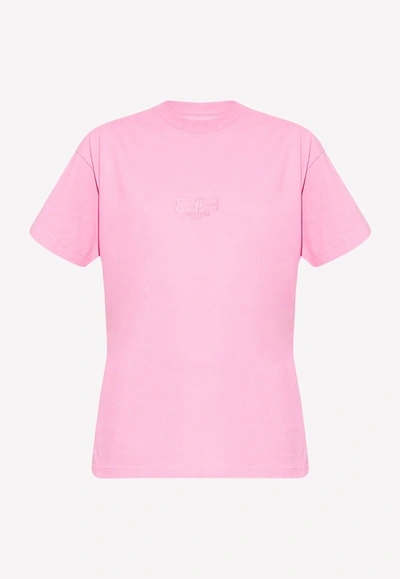 Shop Balenciaga Bb Logo Embroidered T-shirt In Pink