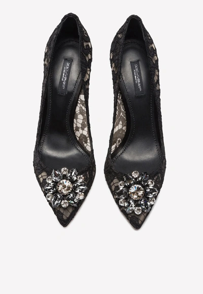 Shop Dolce & Gabbana Bellucci 60 Crystal-embellished Lace Pumps In Black