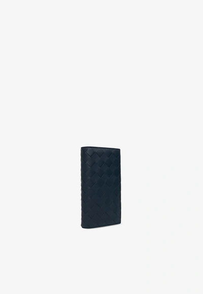 Shop Bottega Veneta Bi-fold Slim Intrecciato Leather Long Wallet In Deep Blue