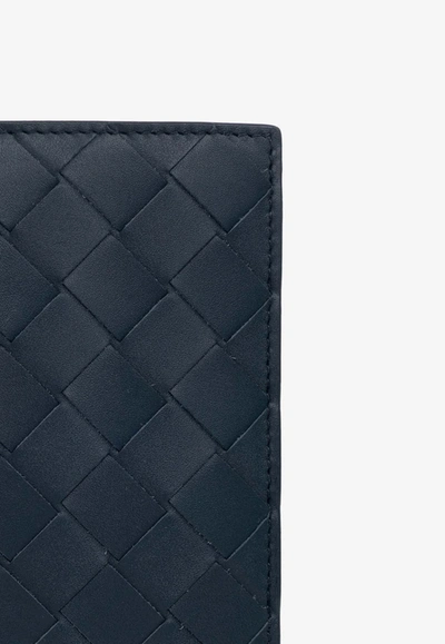 Shop Bottega Veneta Bi-fold Slim Intrecciato Leather Long Wallet In Deep Blue