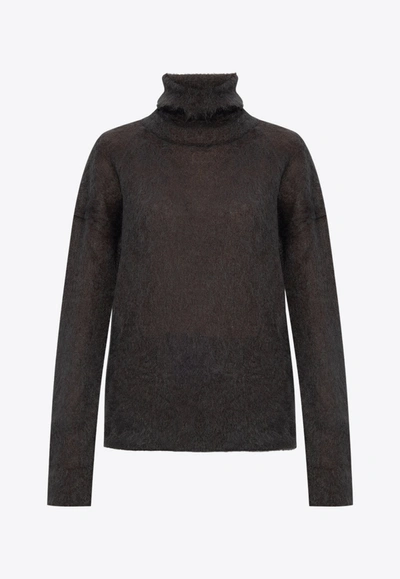 Shop Saint Laurent Brushed Mohair-blend Turtleneck Sweater In Brown