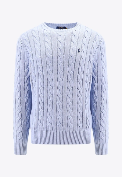 Shop Polo Ralph Lauren Cable Knit Crewneck Sweater In Blue