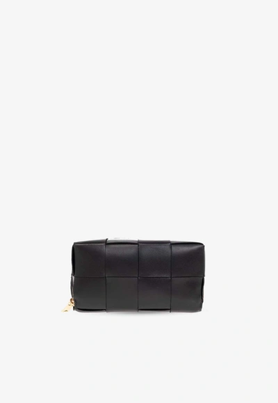 Shop Bottega Veneta Cassette Intreccio Leather Zipped Vanity Bag In Black