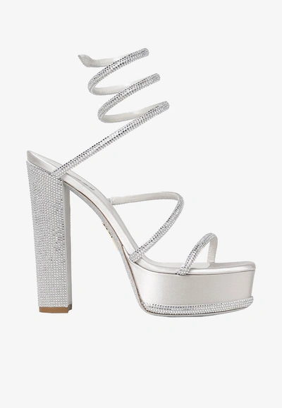 Shop René Caovilla Cleo 130 Crystal-embellished Platform Sandals In Gray