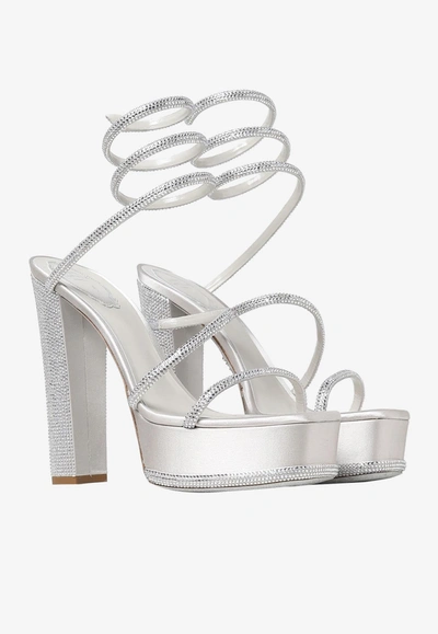 Shop René Caovilla Cleo 130 Crystal-embellished Platform Sandals In Gray