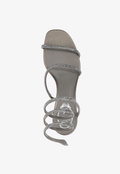 Shop René Caovilla Cleo 35 Crystal-embellished Sandals In Gray