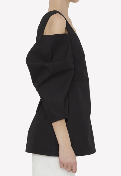 Jil Sander Gathered Cold-shoulder Top With Puff Sleeves In Black