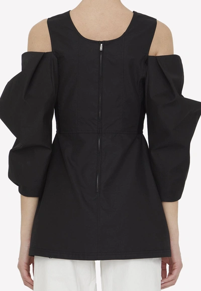 Jil Sander Gathered Cold-shoulder Top With Puff Sleeves In Black